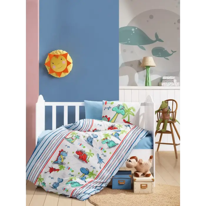 Cotton Box Flanel Bebek Nevresim Takımı Dino Mavi