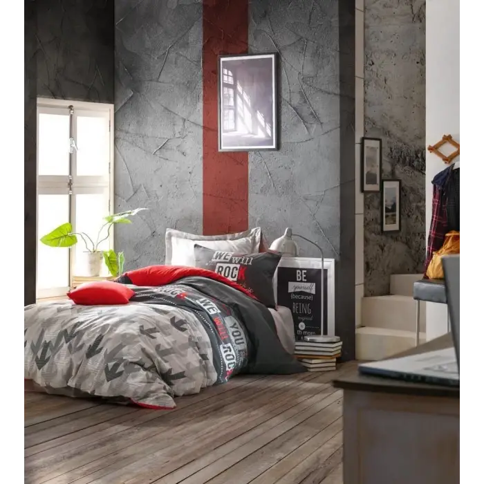 Cotton Box Genç Ranforce Nevresim Takımı Tek Kişilik Rock Kırmızı