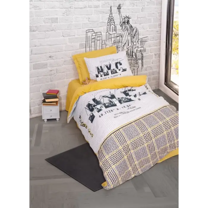 Cotton Box Genç Ranforce Nevresim Takımı Tek Kişilik World Wide Hardal