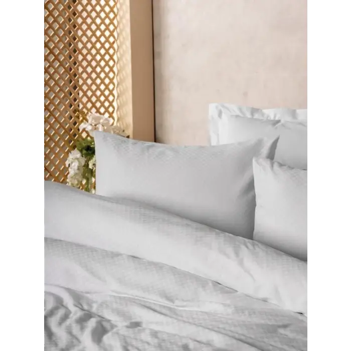 Cotton Box Plain Plaid Çift Kişilik Nevresim Takımı Beyaz