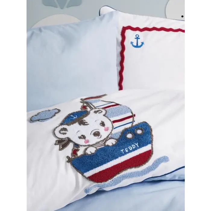 Cotton Box Pucnh Nakışlı Bebek Nevresim Takımı Miniyo Mavi