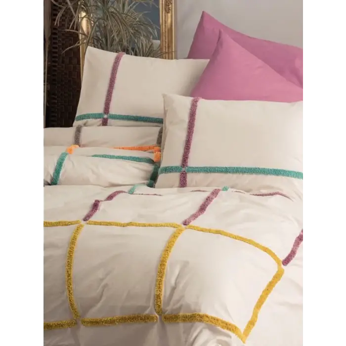 Cotton Box Puff Nakışlı Ranforce Çift Kişilik Nevresim Takımı İnsula Gülkurusu
