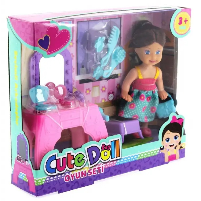 Cute Doll Mini Bebek Aksesuarlı ve Makyaj Masalı Oyun Seti