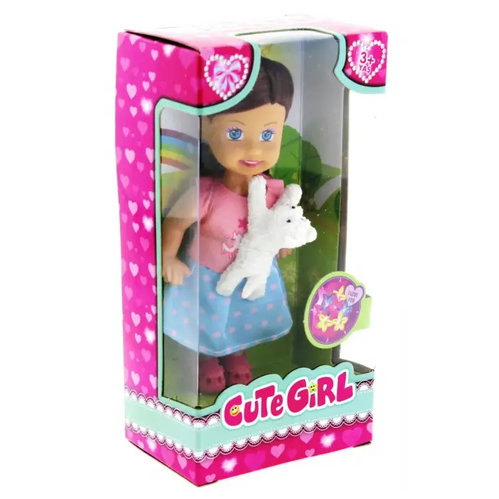 Cute Girl Beyaz Köpekli ve Kumral Mini Bebek