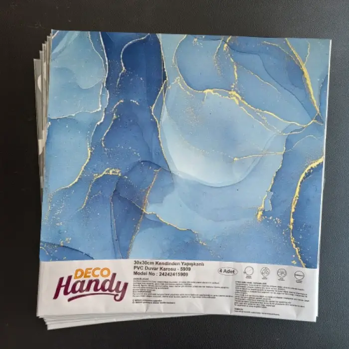 Decohandy 30x30 Cm Pvc Duvar Karosu 4Lü Paket - Okyanus Mermer