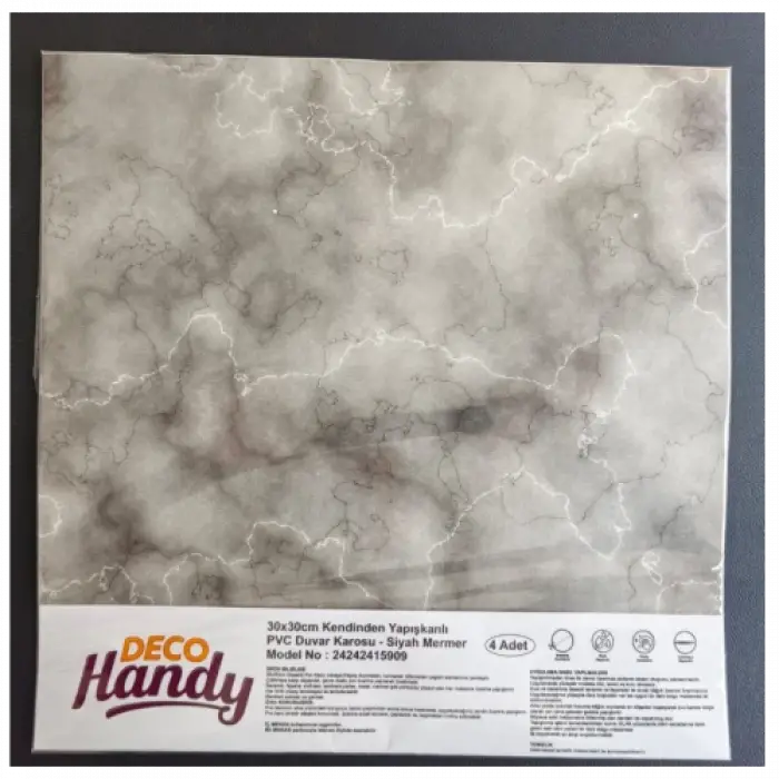 DecoHandy  Pvc Duvar Karosu 30x30cm 4lü Paket - Mermer Desenli Siyah 0,36m2