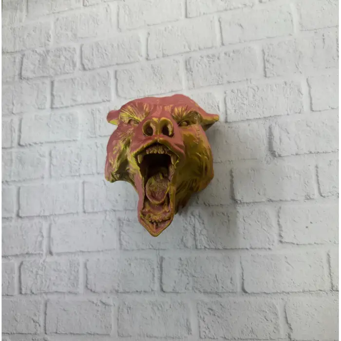 Dekoratif Asılabilir Jaguar Başı 3D Duvar Heykeli Gold Red 20x16 cm