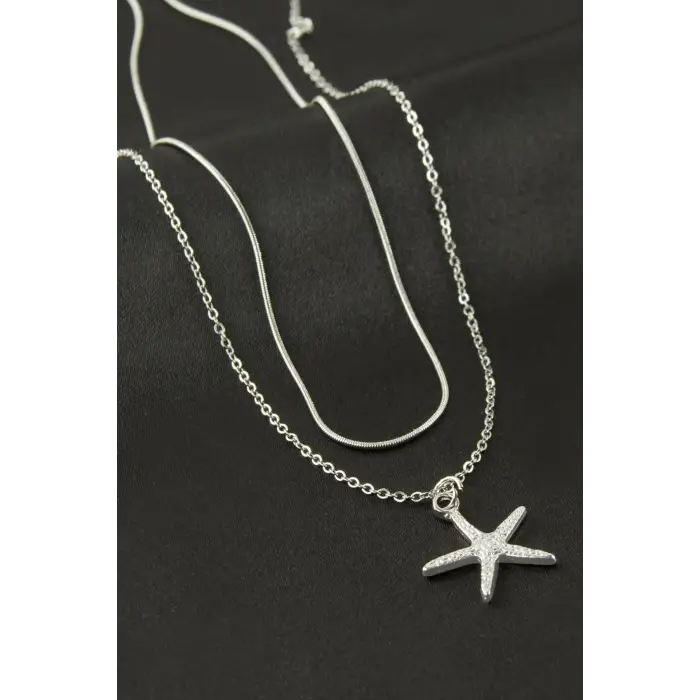 Deniz Yıldızı İnci İkili Çelik Kolye