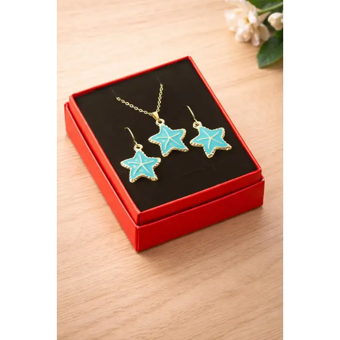 Deniz Yıldızı Mineli Kutulu Kolye Set