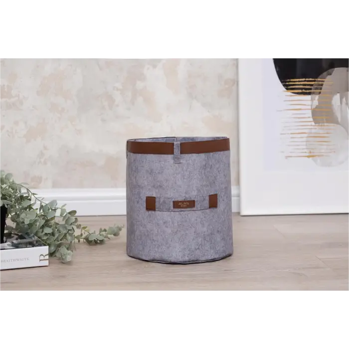 Deri Şeritli Yuvarlak Çok Amaçlı Düzenleyici Organizer Kutu Keçe Sepet (maxi) 03815