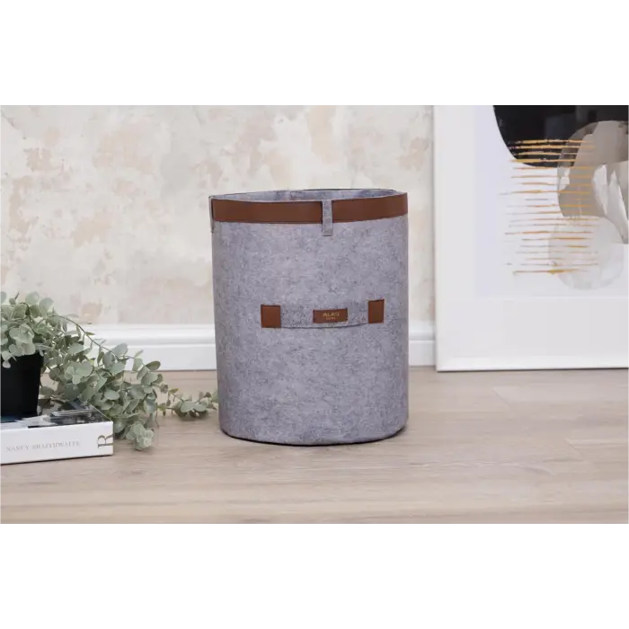 Deri Şeritli Yuvarlak Çok Amaçlı Düzenleyici Organizer Kutu Keçe Sepet (mega) 03877