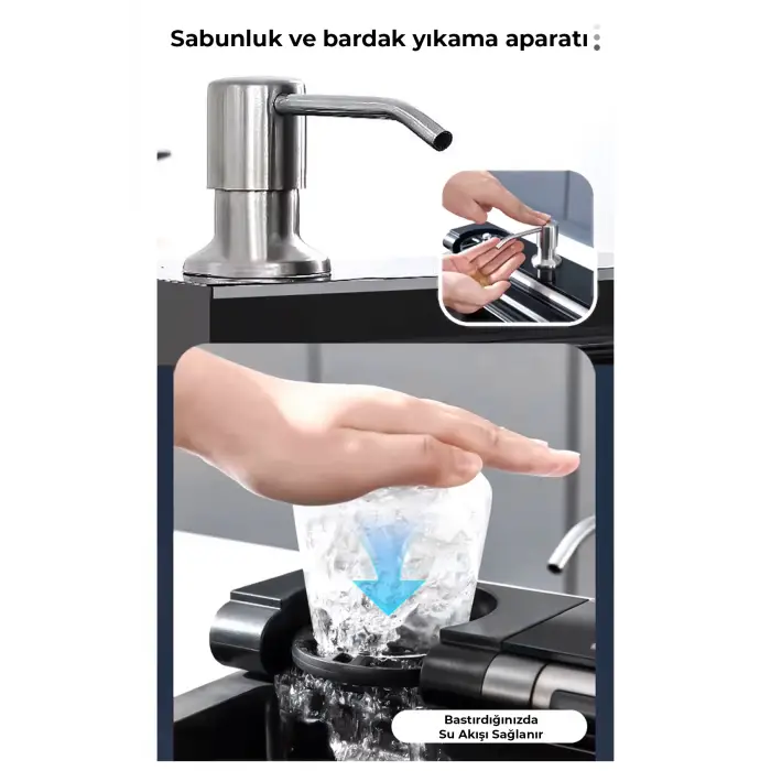 Dijital Akıllı Eviye Seti – LED Sıcaklık Göstergeli, Çift Şelale Musluklu, 360° Döner Sistem