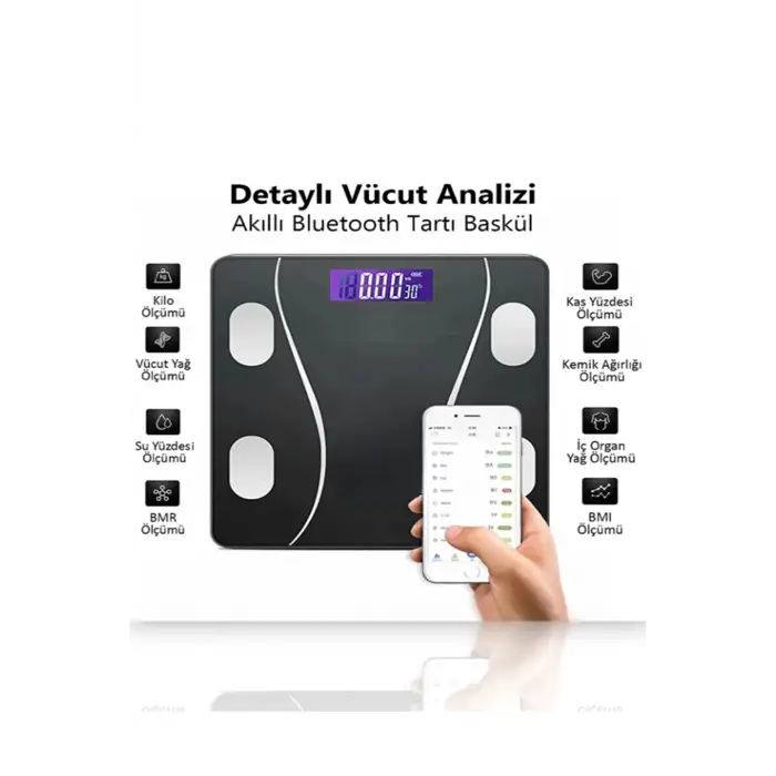 Dijital Baskül Yağ Su Kas Vücut Kitle Endeksi Kilo Ölçer Pilli Bluetoothlu