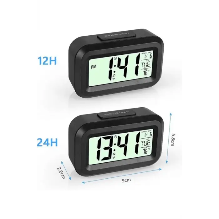 Dijital Masa Saati Termometreli Takvim Çalar Saat Led Ekran Pilli