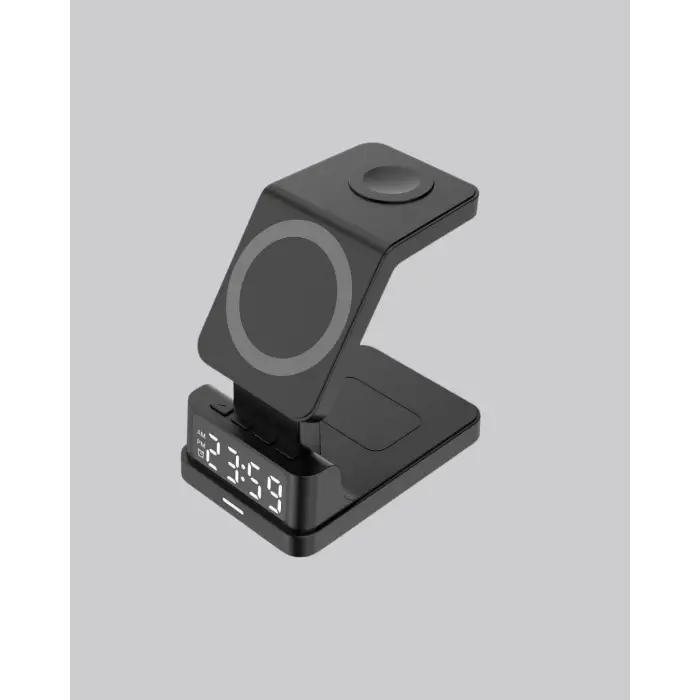 Dijital Saatli Kablosuz Şarj İstasyonu – 3’ü 1 Arada Apple Uyumlu Hızlı Şarj ve LED Ekran