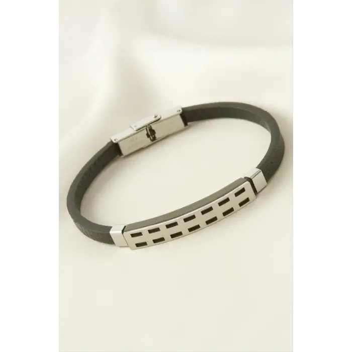 Dikdörtgen Deri Çelik Bileklik