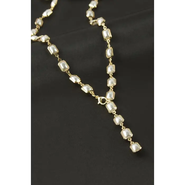 Dikdörtgen İnci Y Kolye