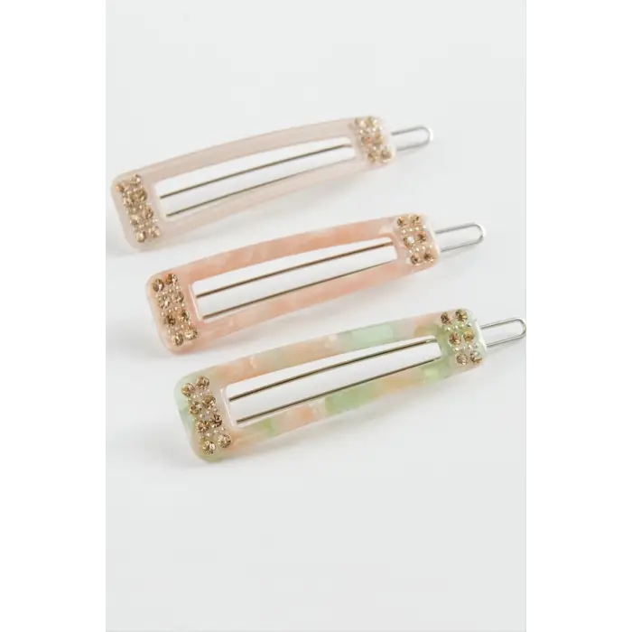 Dikdörtgen Taşlı Klipsli Toka