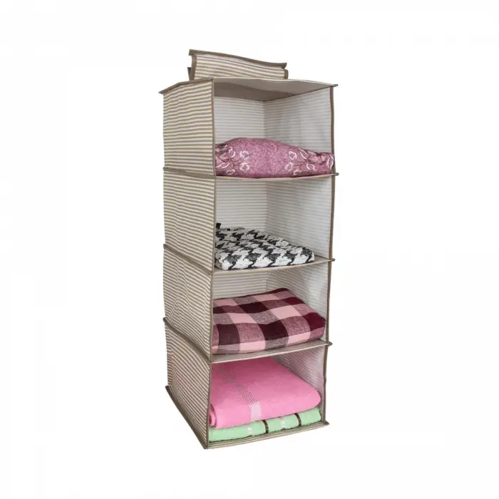 Dolap İçi Düzenleyici Katlanabilir Çok Amaçlı 4 Bölmeli Çizgili Bez Organizer (kahverengi)