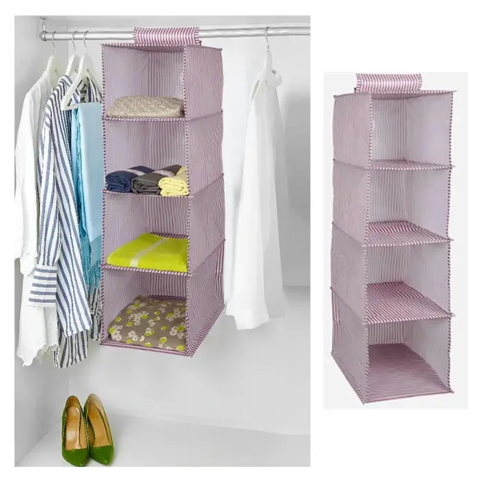 Dolap İçi Düzenleyici Katlanabilir Çok Amaçlı 4 Bölmeli Çizgili Bez Organizer (kahverengi)