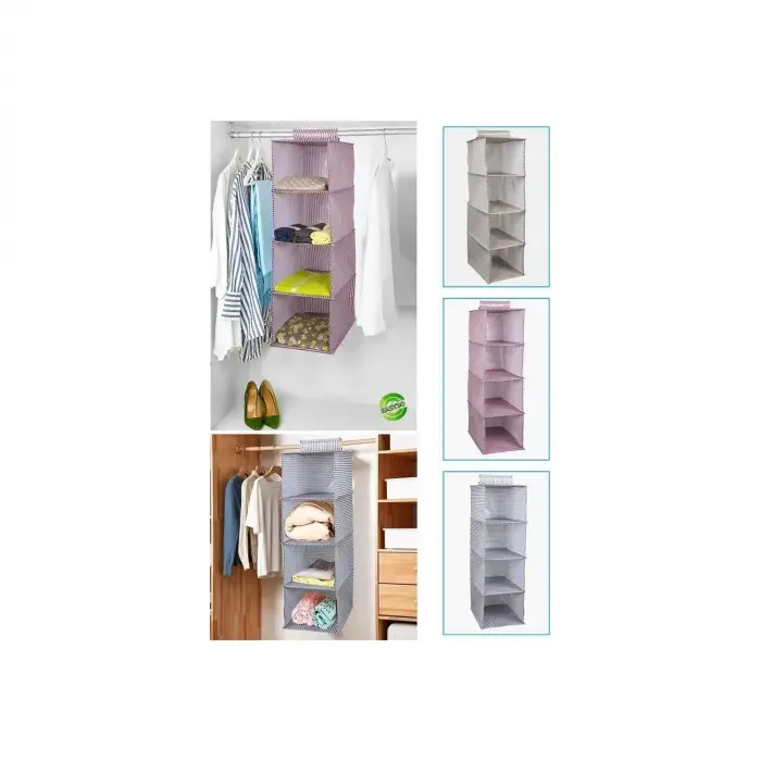 Dolap İçi Düzenleyici Katlanabilir Çok Amaçlı 4 Bölmeli Çizgili Bez Organizer (kahverengi)