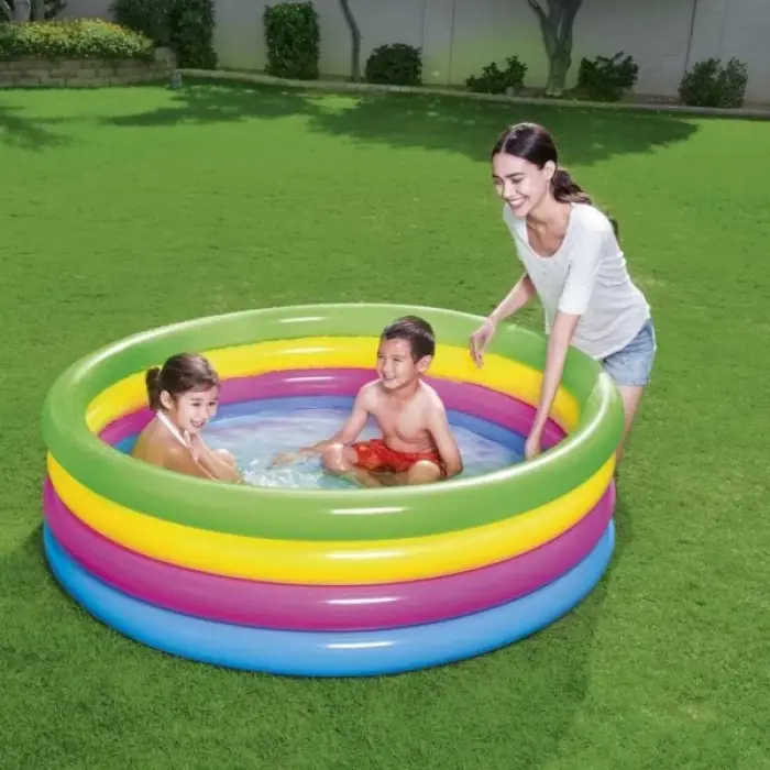 Dört Halka Yuvarlak Şişme Renkli Çocuk Havuzu
