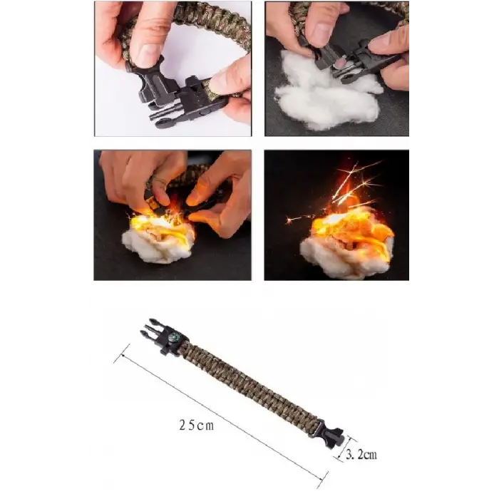 Düdük Çakı Pusula Çakmaktaşı Paraşüt İpi Hayatta Kalma Bilekliği (336336)