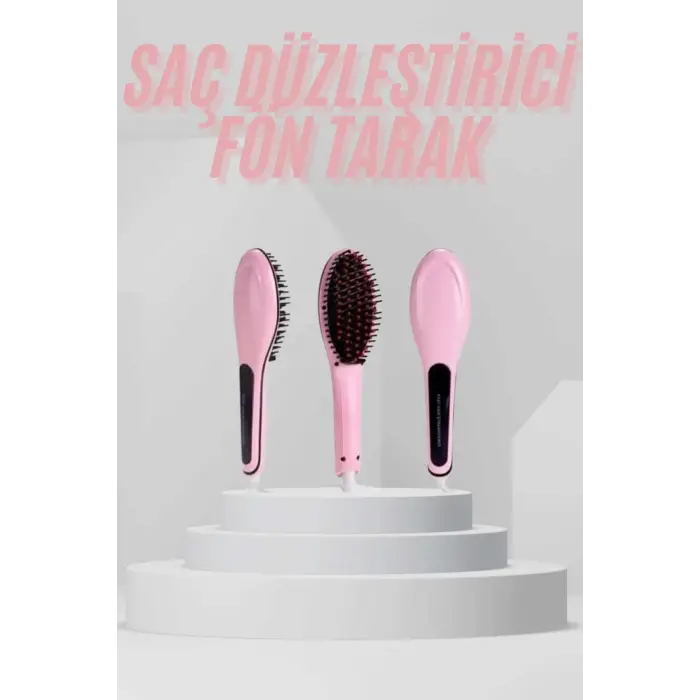 Elektrikli Saç Düzleştirici Tarak Saç Düzleştirici Fırça Sıkı Dişli Pembe