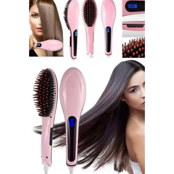 Elektrikli Saç Düzleştirici Tarak Saç Düzleştirici Fırça Sıkı Dişli Pembe