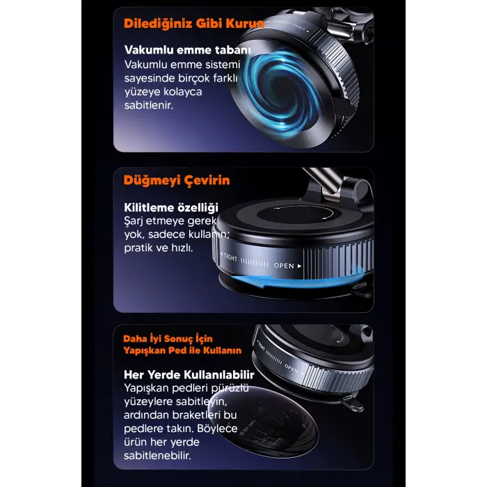 Elektrikli Vakumlu Araç İçi Telefon Tutucu - Güçlü Manyetik MagSafe Uyumlu