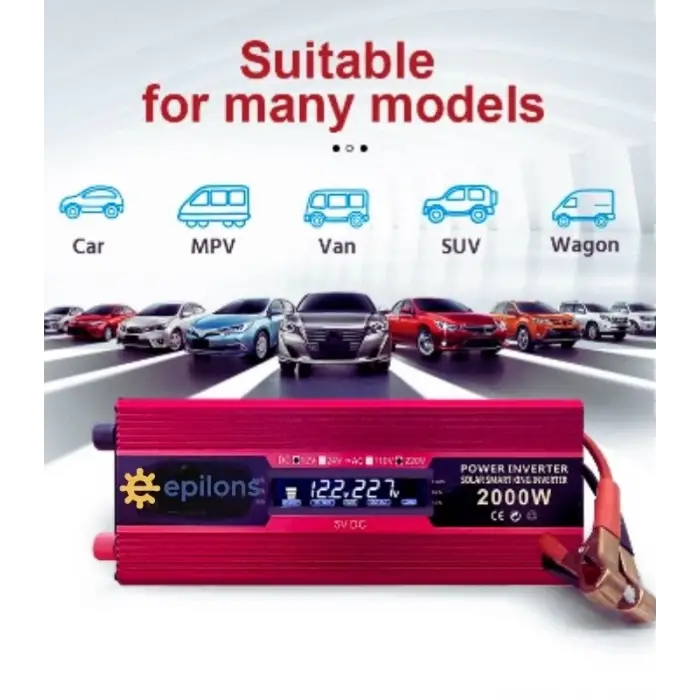 Epilons 12v 2000w Modifiye Sınus İnvertör 220v Dij Göstergeli Taşınabilir Güç Kaynağı