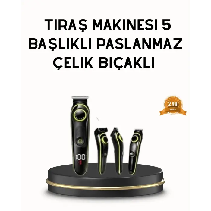 Erkek Bakım Seti 5’i 1 Arada Şarjlı Paslanmaz Çelik Başlıklı