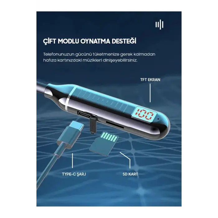 Fitness Tutkunu Boyundan Askılı Bluetooth Kulaklık 130 Saat Çalma Süresi