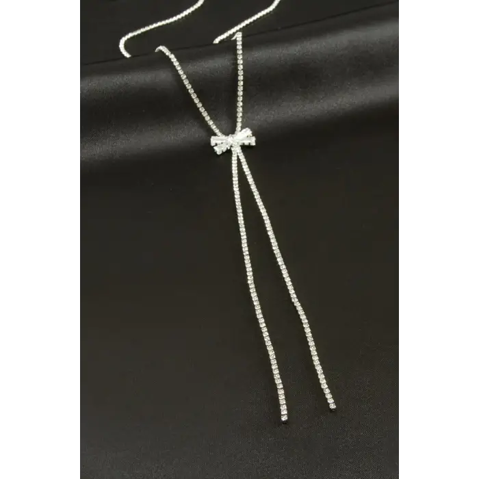 Fiyong Şerit Taşlı Çelik Y Kolye