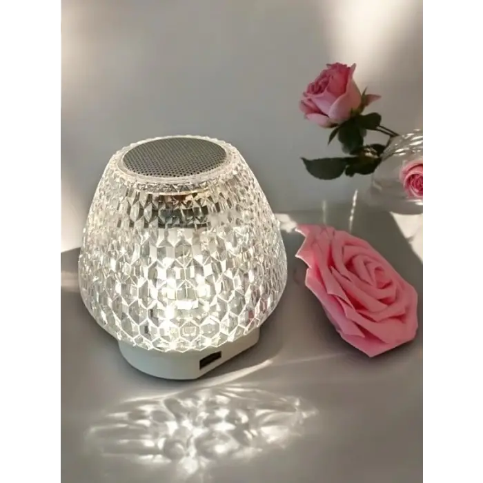 G5 Kristal Şarjlı Masa Lambası - 7 Renk Gece Lambası ve Bluetooth Hoparlör