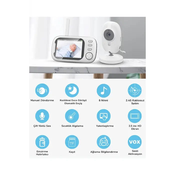 Gece Görüşlü Bebek Odası Kamera Sıcaklık Uyarısı Izleme Ekranı