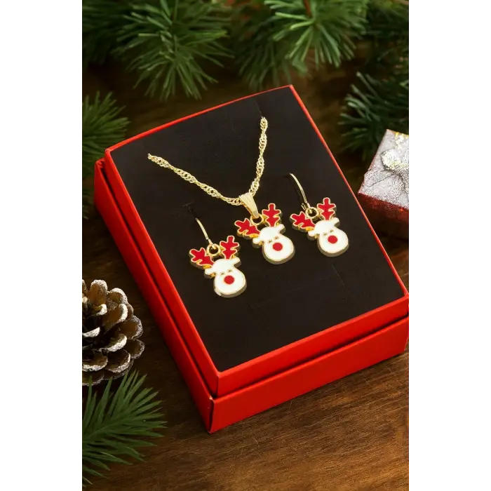 Geyik Yılbaşı Kutulu Zincir Kolye Set