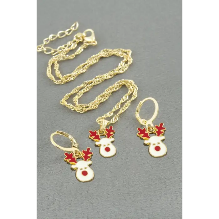 Geyik Yılbaşı Kutulu Zincir Kolye Set