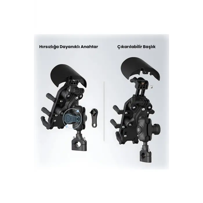 Gidon Bağlantılı Güneş Ve Yağmur Korumalı 360° Derece Ayarlanabilir Motosiklet Bisiklet Telefon Tutucu