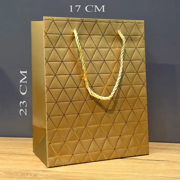Gold Geometrik Desenli Orta Boy Karton Hediye Çantası