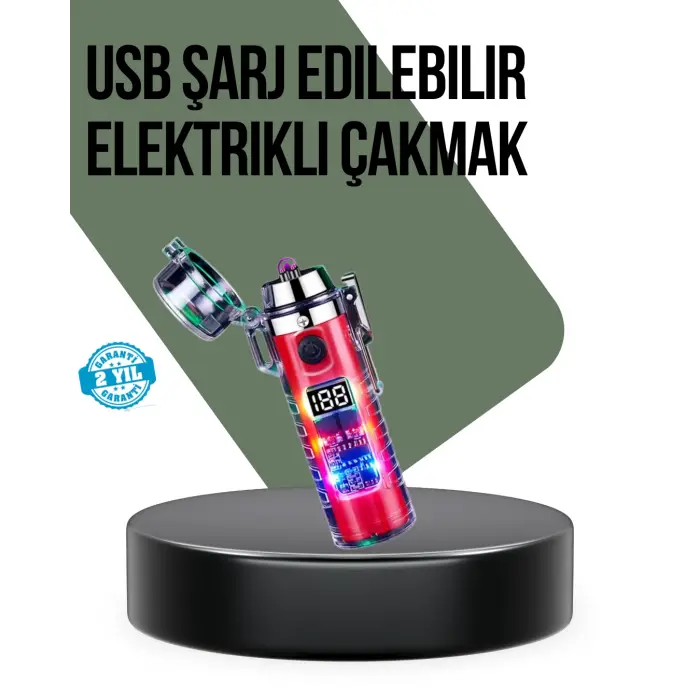 Güç Göstergeli Şarjlı Fenerli USB Elektrikli Çakmak