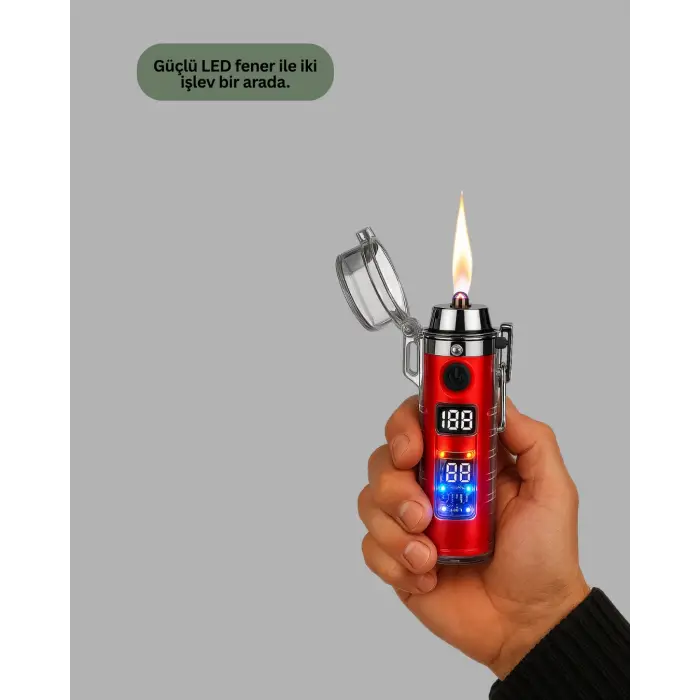 Güç Göstergeli Şarjlı Fenerli USB Elektrikli Çakmak