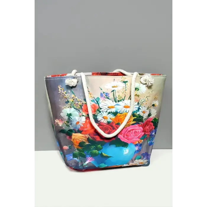 Gül Desenli Plaj Çantası