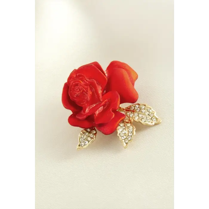Gül Mineli Taşlı Broş