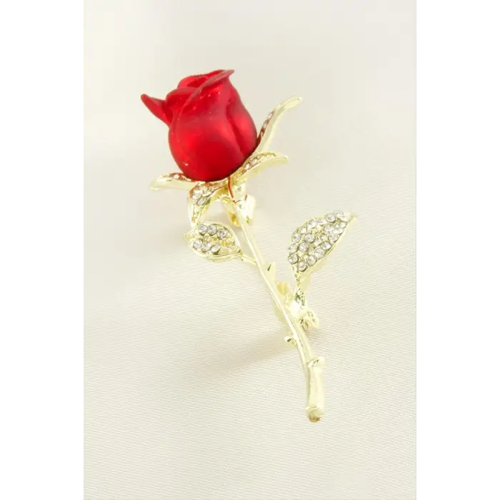 Gül Mineli Taşlı Broş