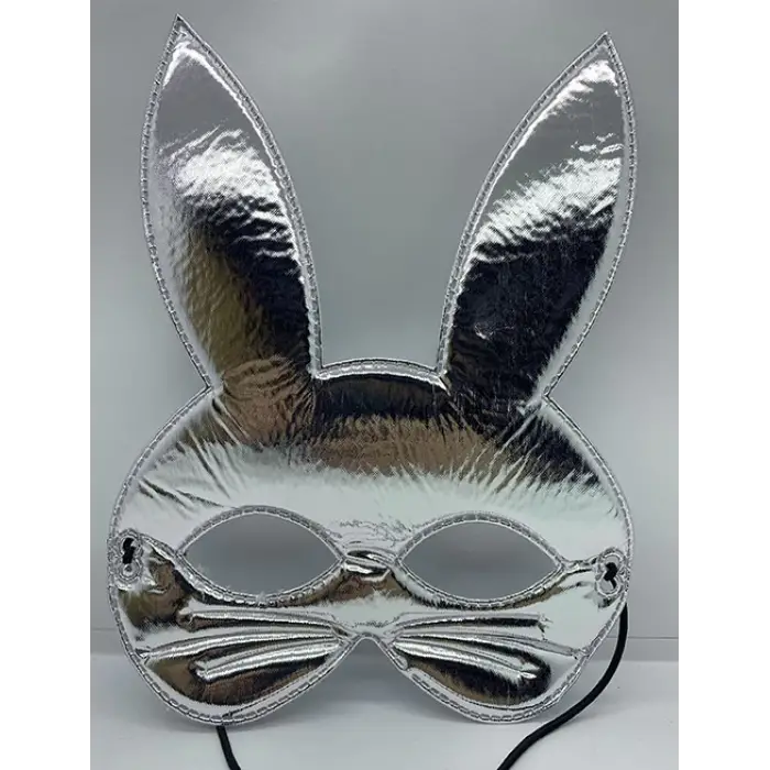 Gümüş Renk Kumaş Malzemeden İmal Tavşan Maskesi 25X17 cm