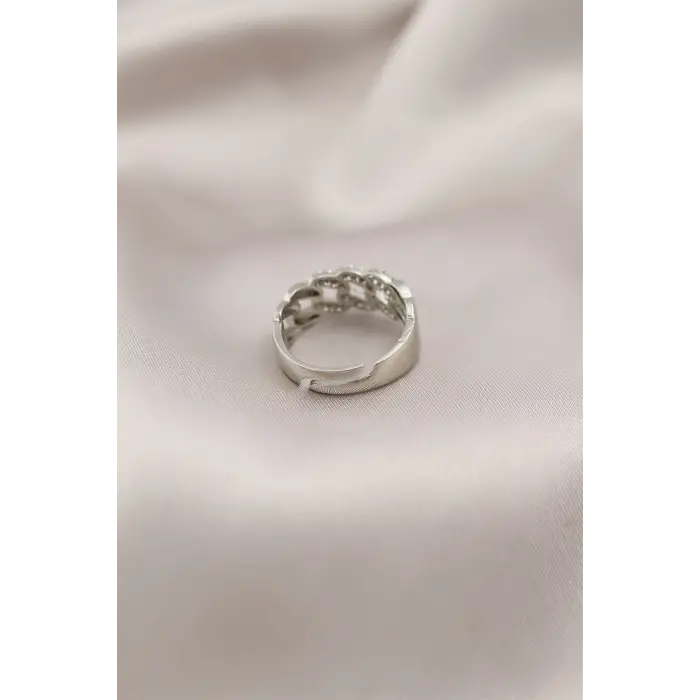 Gümüş Renk Metal Zincir Model Taşlı Kadın Yüzük