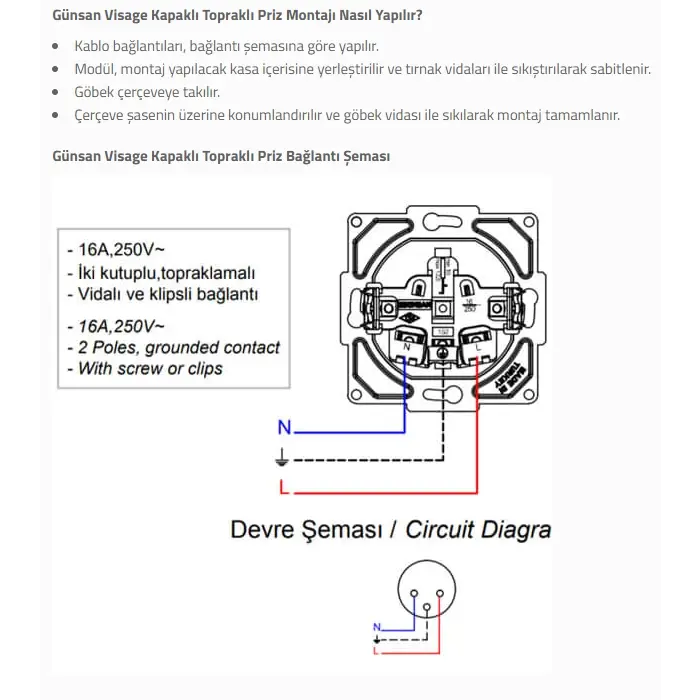 Visage Beyaz Kapaklı Topraklı Priz Çerçevesiz - Priz ve Anahtar İçin Uyumlu Çerçeve