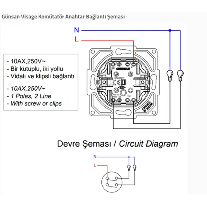 Visage Beyaz Komütatör Anahtar Çerçevesiz - Priz ve Anahtar İçin Uyumlu Çerçeve