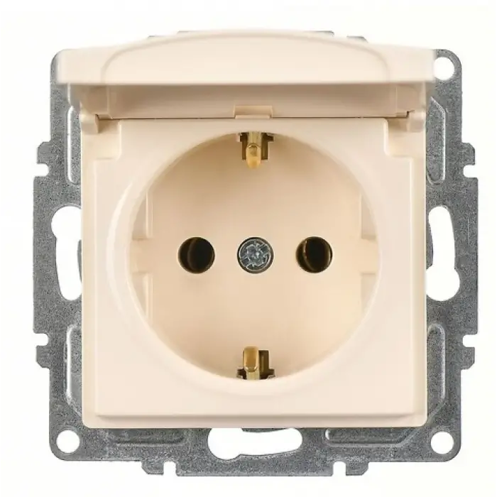 Visage Krem Kapaklı Topraklı Priz Çerçevesiz - Priz ve Anahtar İçin Uyumlu Çerçeve